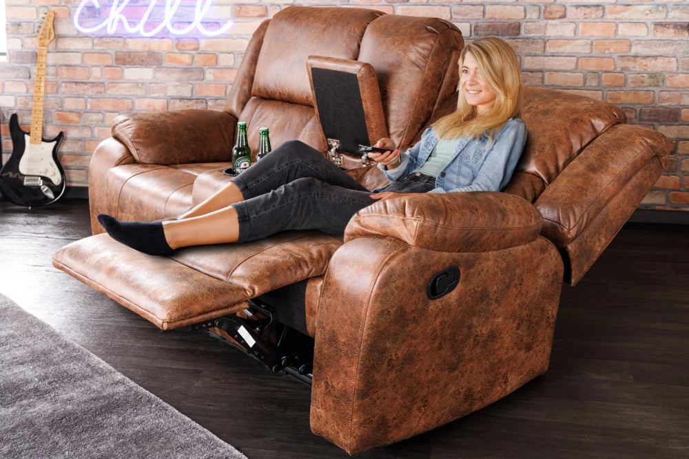 Canapea cu functie relaxare tapitata cu Poliester Maro L188cm Hollywood