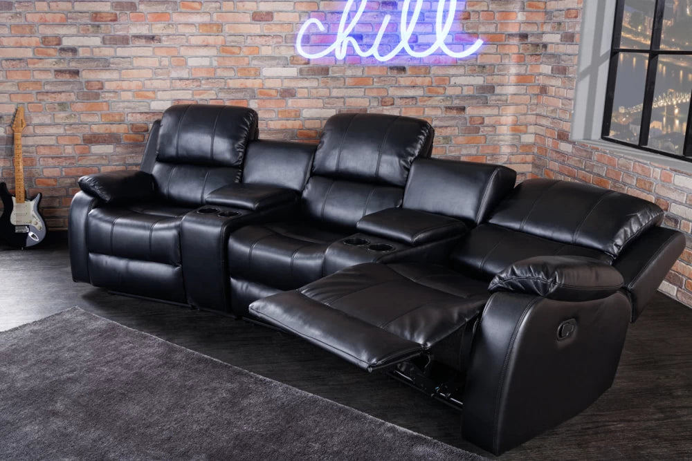 Canapea cu functie relaxare tapitata cu Piele artificiala Negru L295cm Hollywood