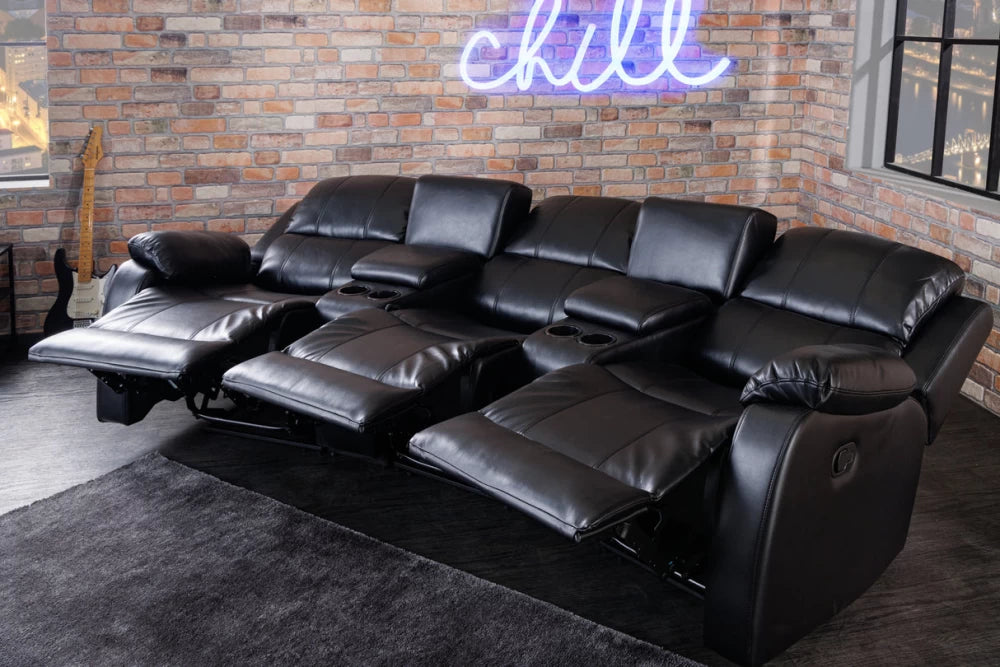 Canapea cu functie relaxare tapitata cu Piele artificiala Negru L295cm Hollywood