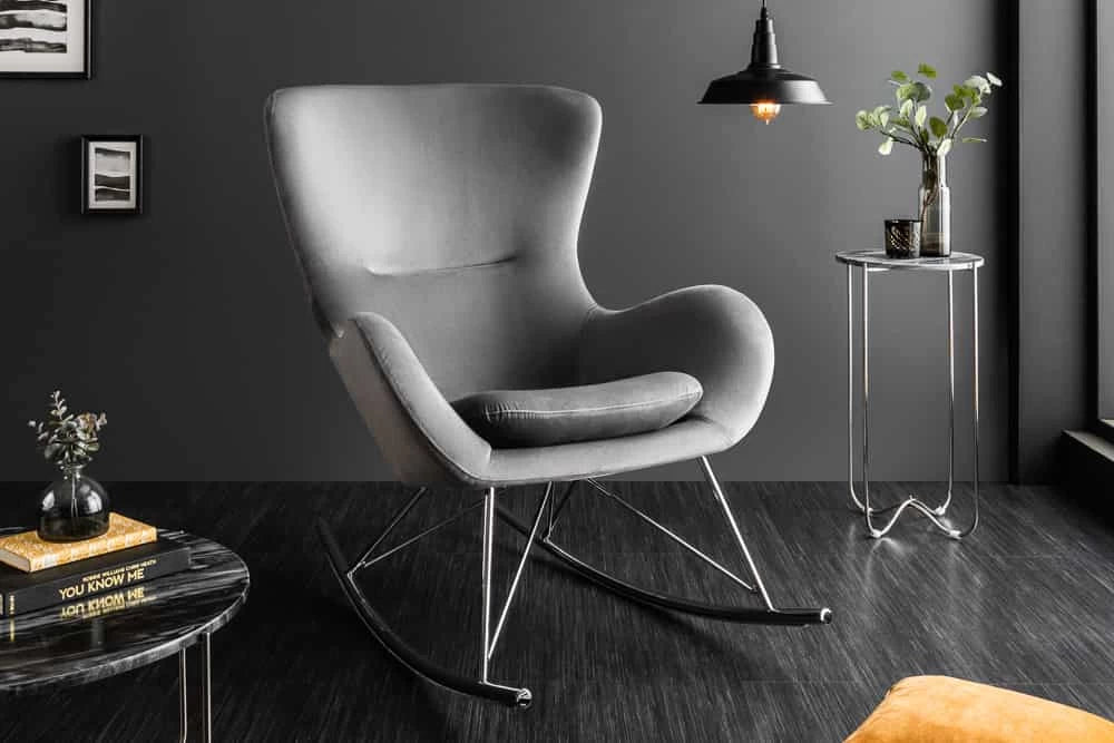 Balansoar tapitat cu Catifea Gri si picioare din Metal Argintiu H99xL77xA115cm Scandinavia swing