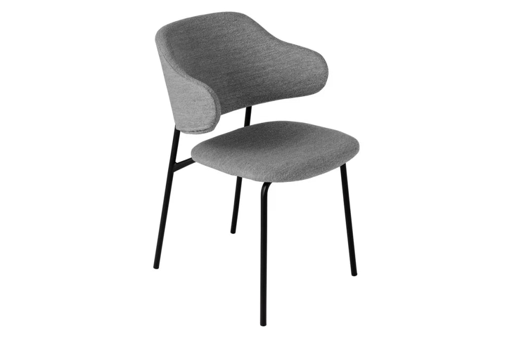 Set 2 scaune cu brate tapitat cu Stofa boucle Gri si picioare din Metal Negru H83xL58xA54cm Alpine