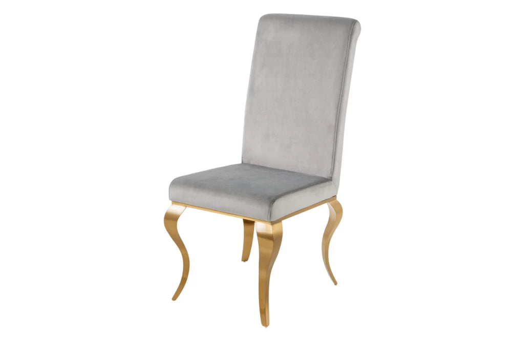 Set 2 scaune tapitat cu Catifea Gri si picioare din Otel inoxidabil Auriu H104xL45xA64cm Modern barock