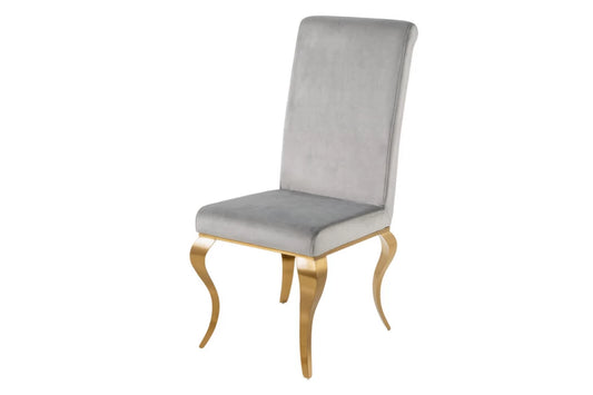 Set 2 scaune tapitat cu Catifea Gri si picioare din Otel inoxidabil Auriu H104xL45xA64cm Modern barock