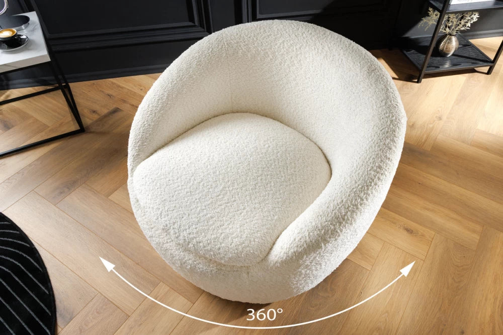 Fotoliu rotativ tapitat cu Stofa boucle Alb H66xL76xA75cm Babylon