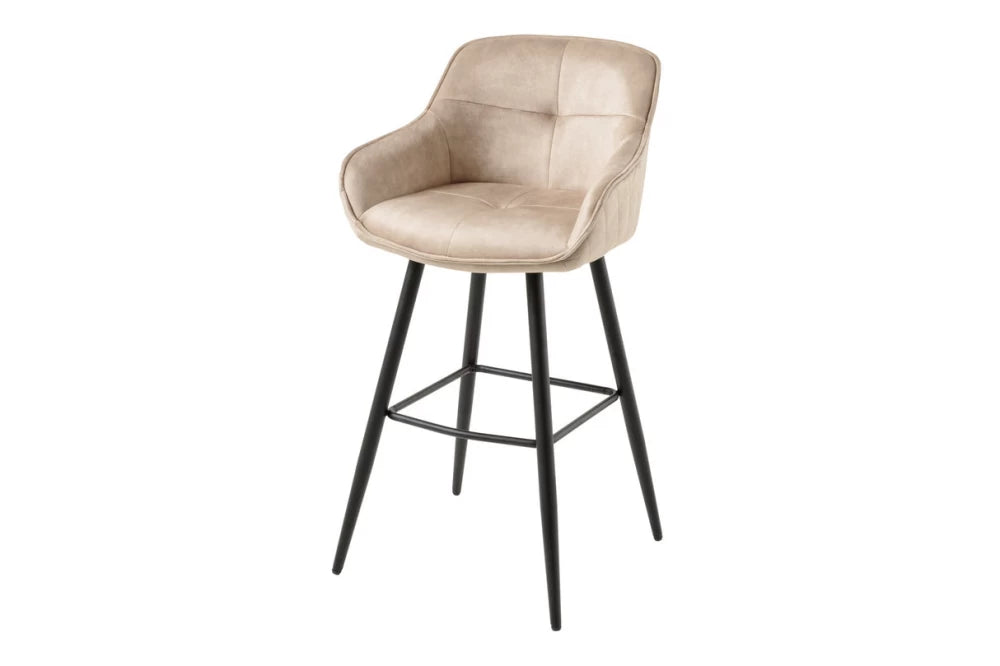 Set 2 scaune de bar tapitat cu Catifea Bej si picioare din Metal Negru H105xL58xA53cm Euphoria