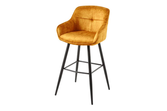 Set 2 scaune de bar tapitat cu Catifea Galben si picioare din Metal Negru H105xL58xA53cm Euphoria