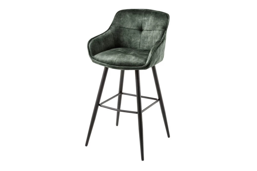 Set 2 scaune de bar tapitat cu Catifea Verde si picioare din Metal Negru H105xL58xA53cm Euphoria