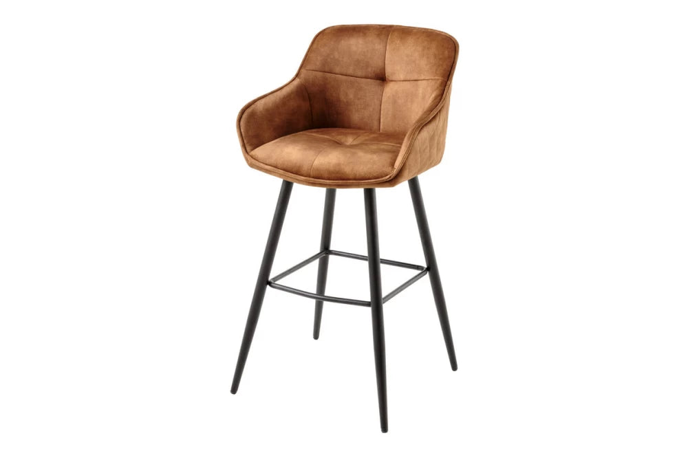 Set 2 scaune de bar tapitat cu Catifea Maro si picioare din Metal Negru H105xL58xA53cm Euphoria