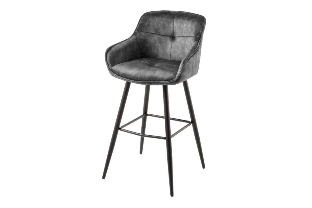 Set 2 scaune de bar tapitat cu Catifea Gri si picioare din Metal Negru H105xL58xA53cm Euphoria