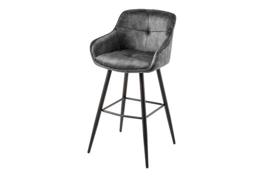 Set 2 scaune de bar tapitat cu Catifea Gri si picioare din Metal Negru H105xL58xA53cm Euphoria