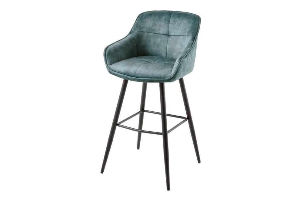 Set 2 scaune de bar tapitat cu Catifea Turcoaz si picioare din Metal Negru H105xL58xA53cm Euphoria