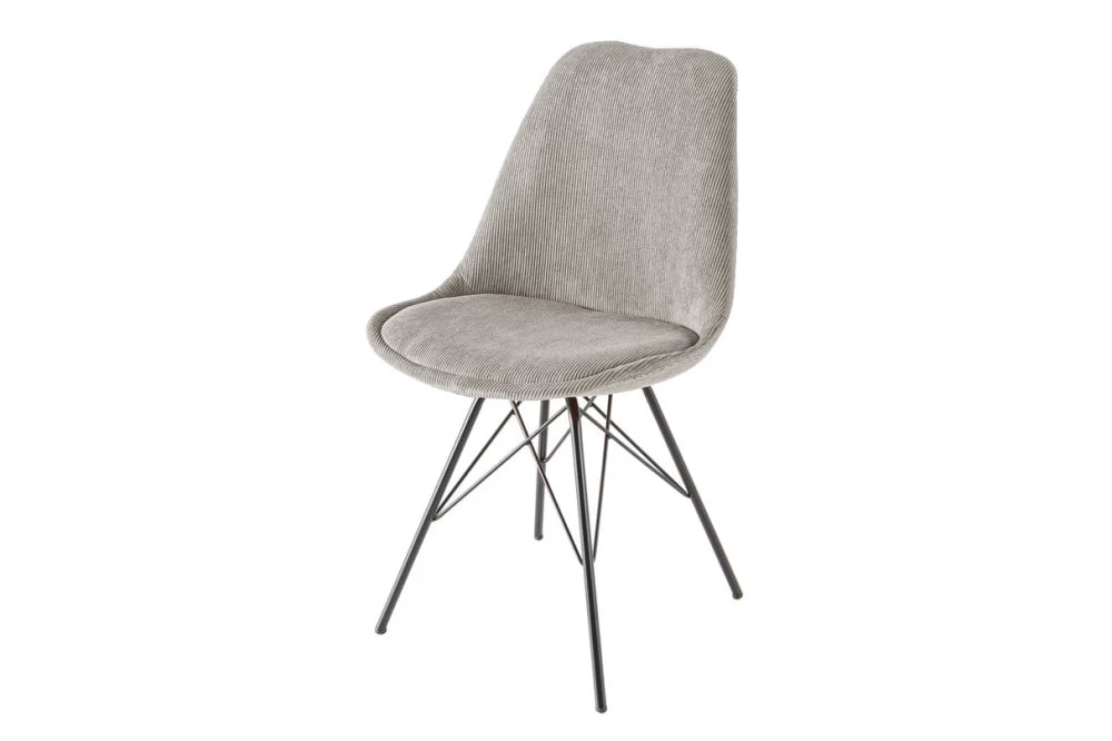 Set 4 scaune tapitat cu Catifea raiata Gri si picioare din Metal Negru H86xL49xA56cm Scandinavia meisterstuck