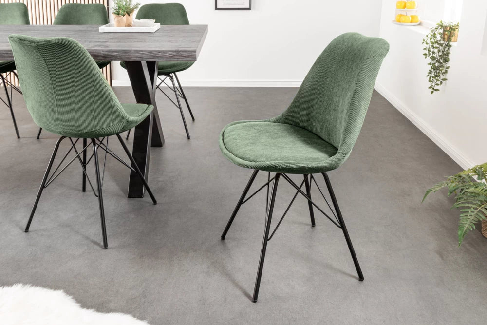 Set 4 scaune tapitat cu Catifea raiata Verde si picioare din Metal Negru H86xL49xA56cm Scandinavia meisterstuck
