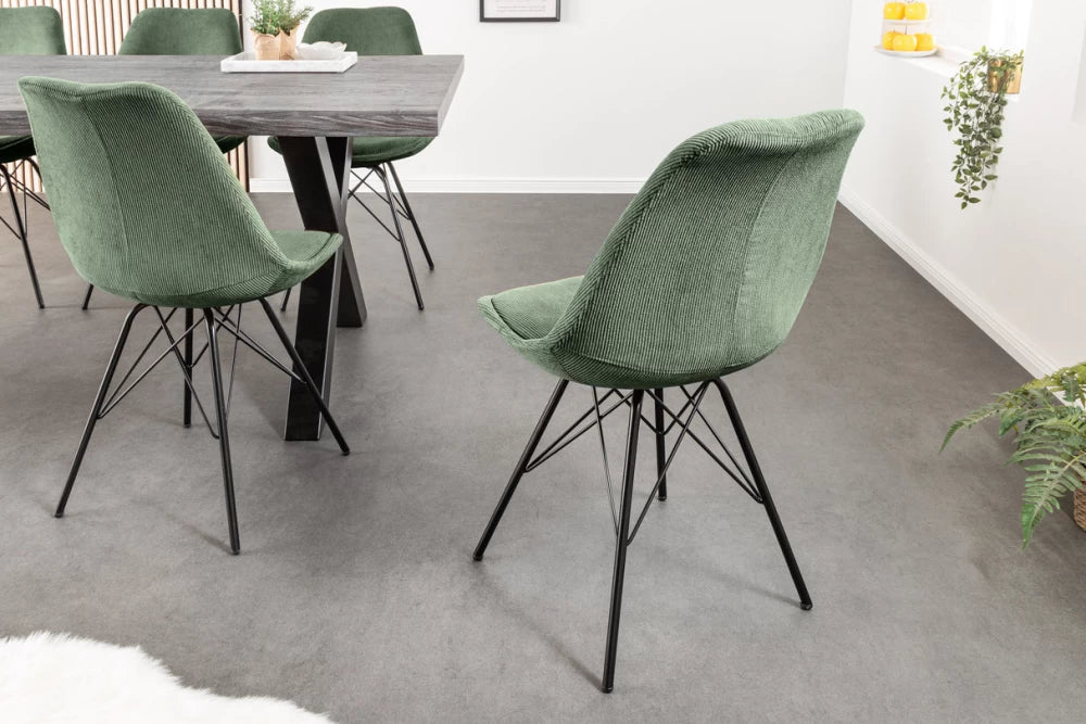 Set 4 scaune tapitat cu Catifea raiata Verde si picioare din Metal Negru H86xL49xA56cm Scandinavia meisterstuck