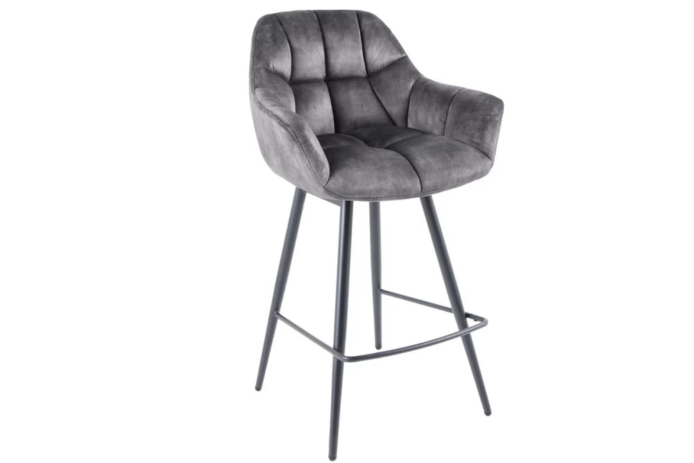 Set 2 scaune rotative de bar tapitat cu Catifea Gri si picioare din Metal Negru H106xL62xA60cm Papillon