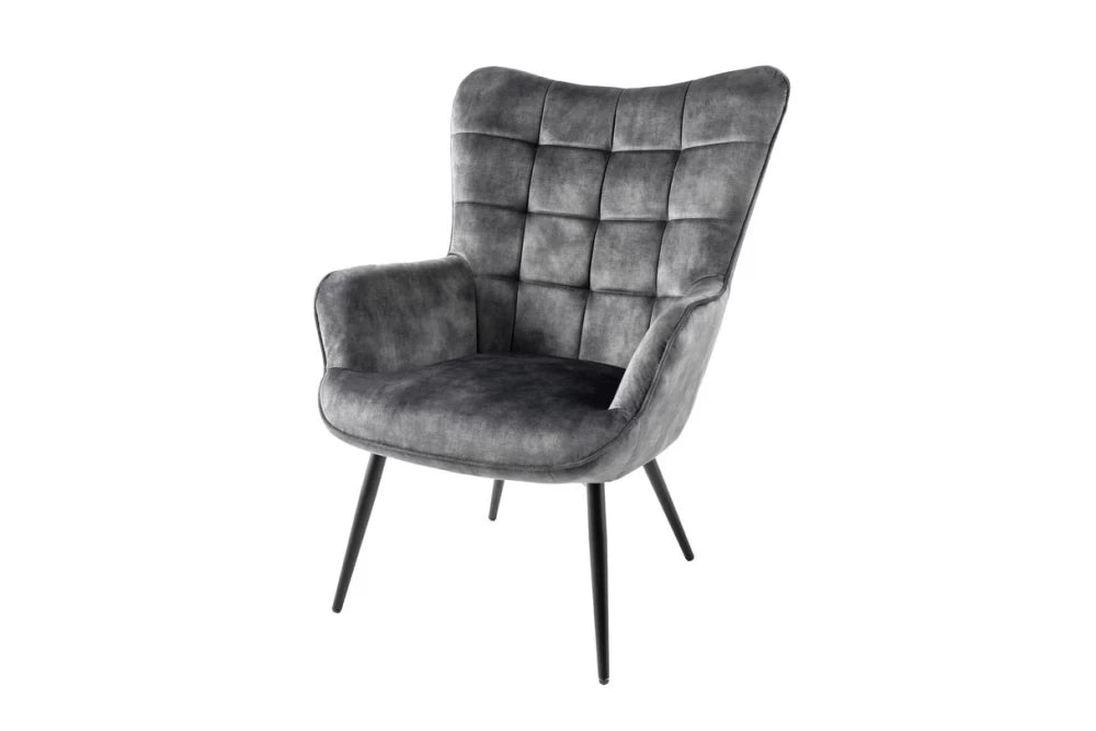 Fotoliu tapitat cu Catifea Gri si picioare din Metal Negru H98xL73xA78cm Scandinavia