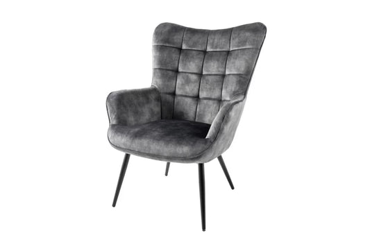 Fotoliu tapitat cu Catifea Gri si picioare din Metal Negru H98xL73xA78cm Scandinavia