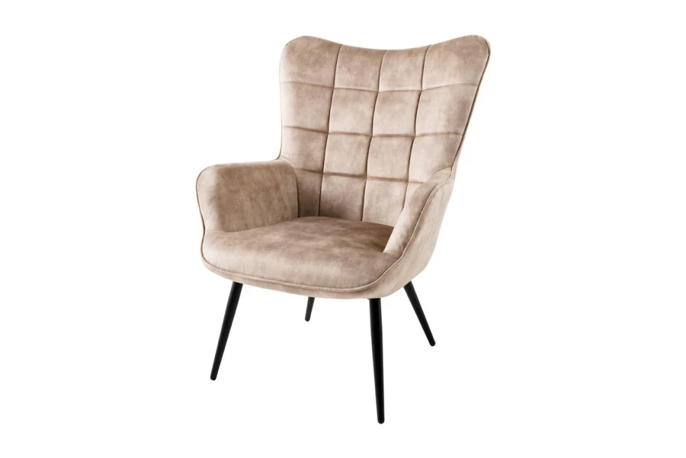 Fotoliu tapitat cu Catifea Bej sampanie si picioare din Metal Negru H98xL73xA78cm Scandinavia