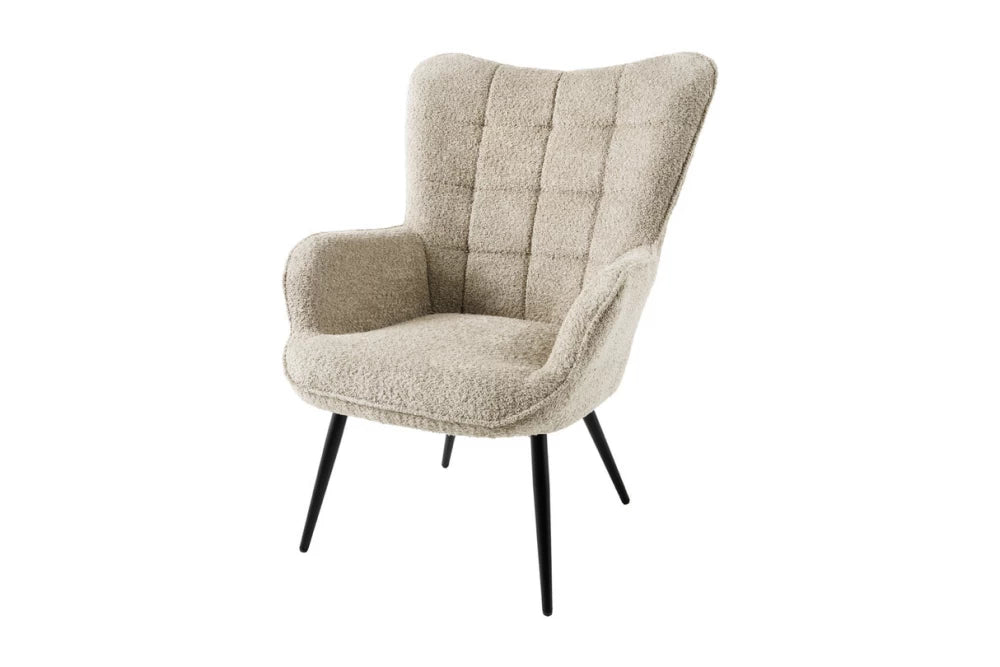 Fotoliu tapitat cu Stofa boucle Grej si picioare din Metal Negru H98xL73xA78cm Scandinavia