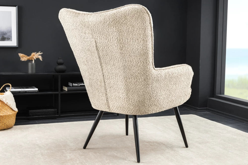 Fotoliu tapitat cu Stofa boucle Grej si picioare din Metal Negru H98xL73xA78cm Scandinavia