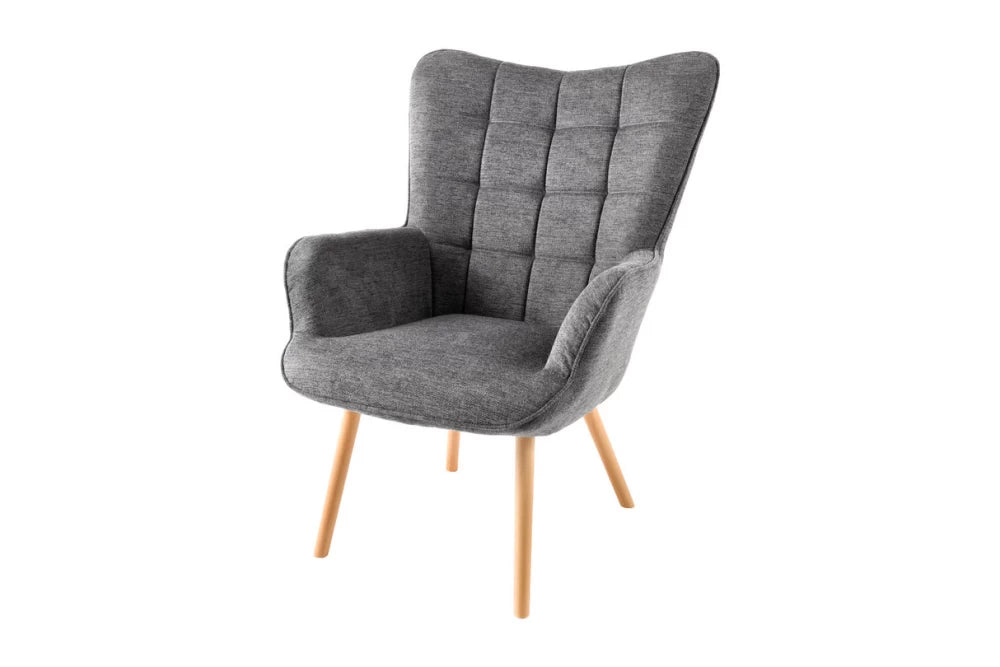 Fotoliu tapitat cu Stofa Gri si picioare din Lemn de fag Maro H98xL73xA78cm Scandinavia