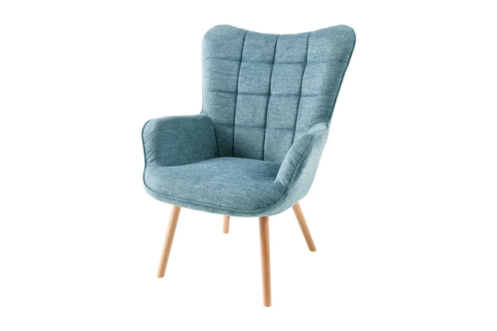 Fotoliu tapitat cu Stofa Albastru si picioare din Lemn de fag Maro H98xL73xA78cm Scandinavia