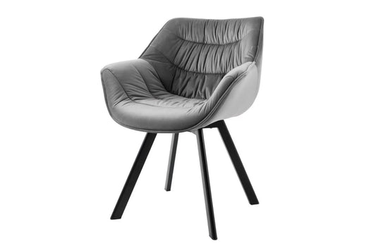 Scaun rotativ cu brate tapitat cu Catifea Gri si picioare din Metal Negru H81xL68xA66cm The dutch comfort