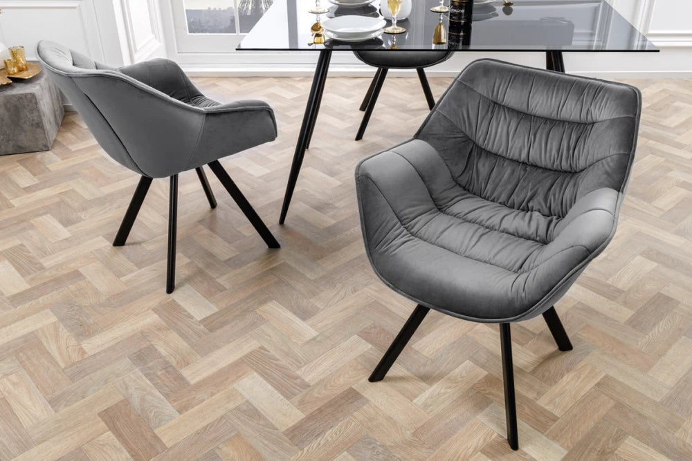 Scaun rotativ cu brate tapitat cu Catifea Gri si picioare din Metal Negru H81xL68xA66cm The dutch comfort