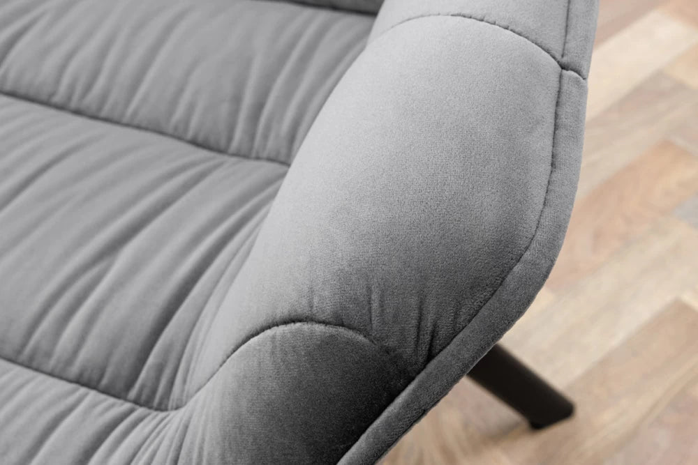 Scaun rotativ cu brate tapitat cu Catifea Gri si picioare din Metal Negru H81xL68xA66cm The dutch comfort