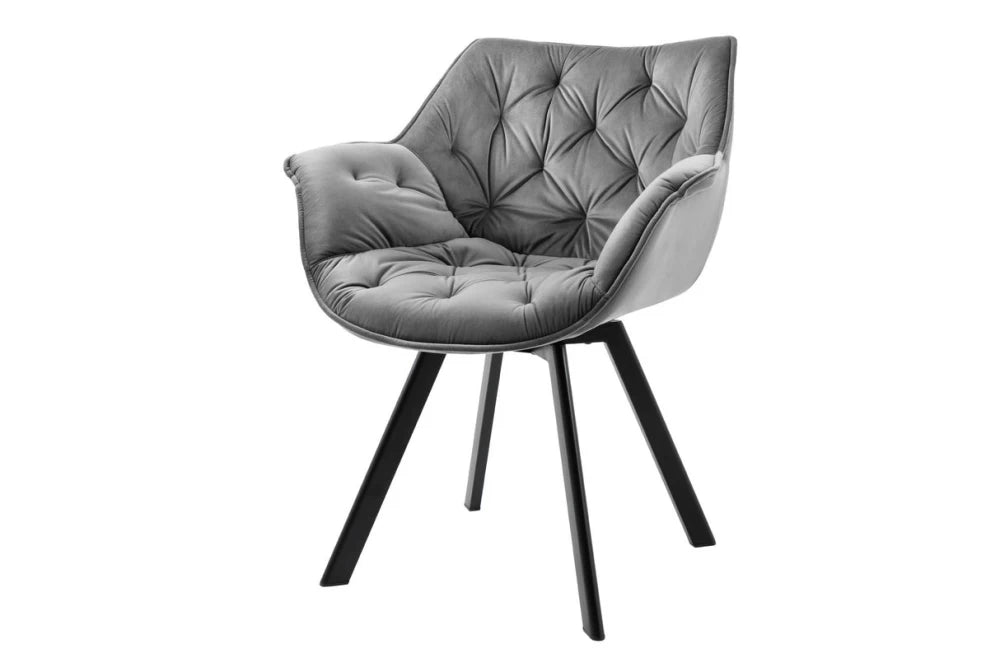Scaun rotativ cu brate tapitat cu Catifea Gri si picioare din Metal Negru H81xL68xA66cm The dutch comfort I