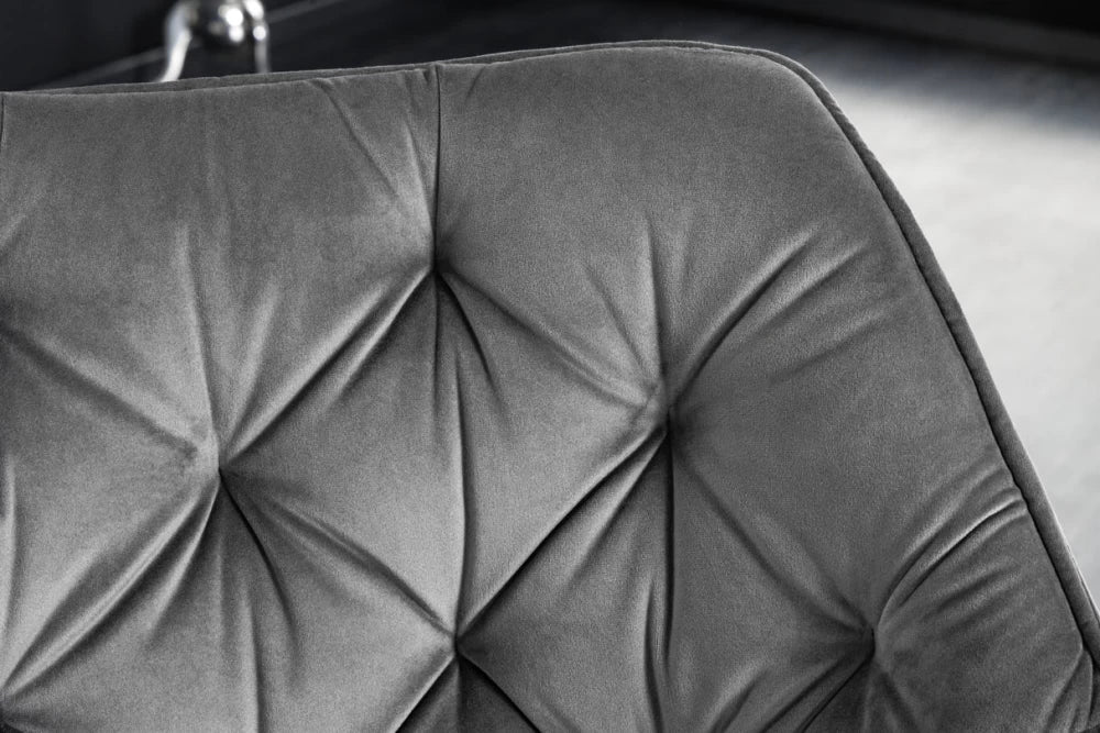 Scaun rotativ cu brate tapitat cu Catifea Gri si picioare din Metal Negru H81xL68xA66cm The dutch comfort I