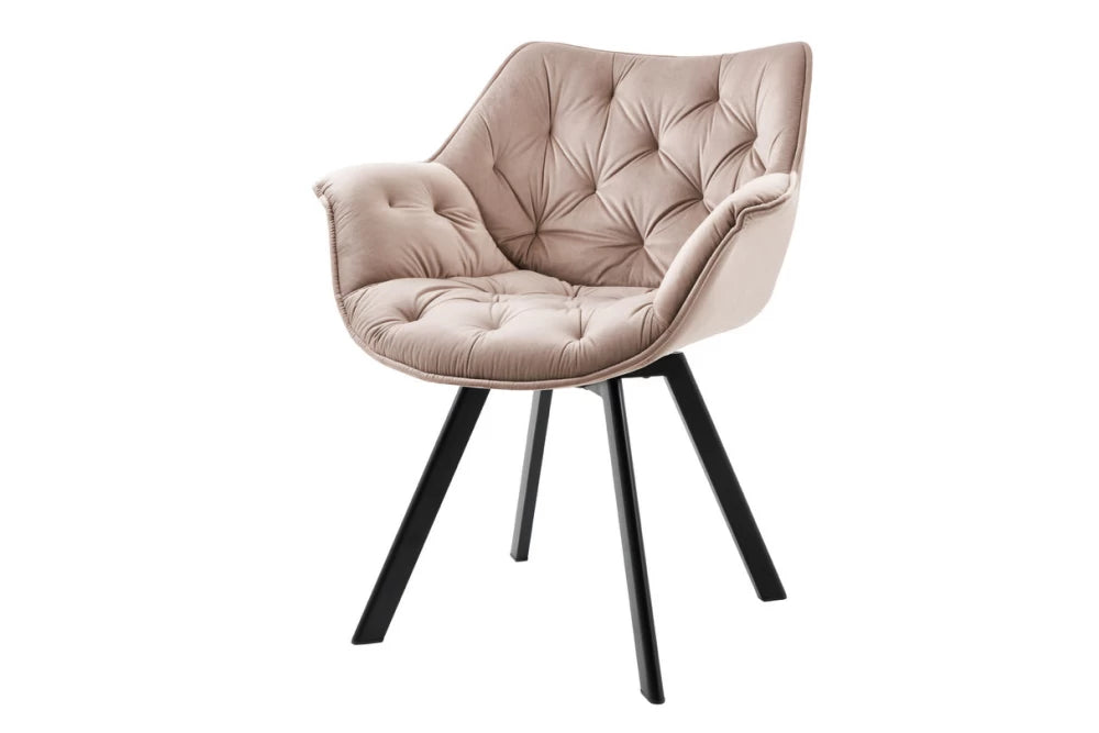 Scaun rotativ cu brate tapitat cu Catifea Bej si picioare din Metal Negru H81xL68xA66cm The dutch comfort I