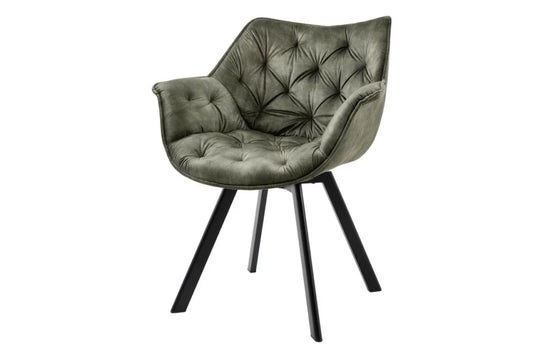 Scaun rotativ cu brate tapitat cu Catifea Verde si picioare din Metal Negru H81xL68xA66cm The dutch comfort I
