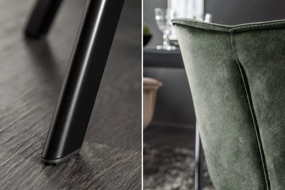 Scaun rotativ cu brate tapitat cu Catifea Verde si picioare din Metal Negru H81xL68xA66cm The dutch comfort I