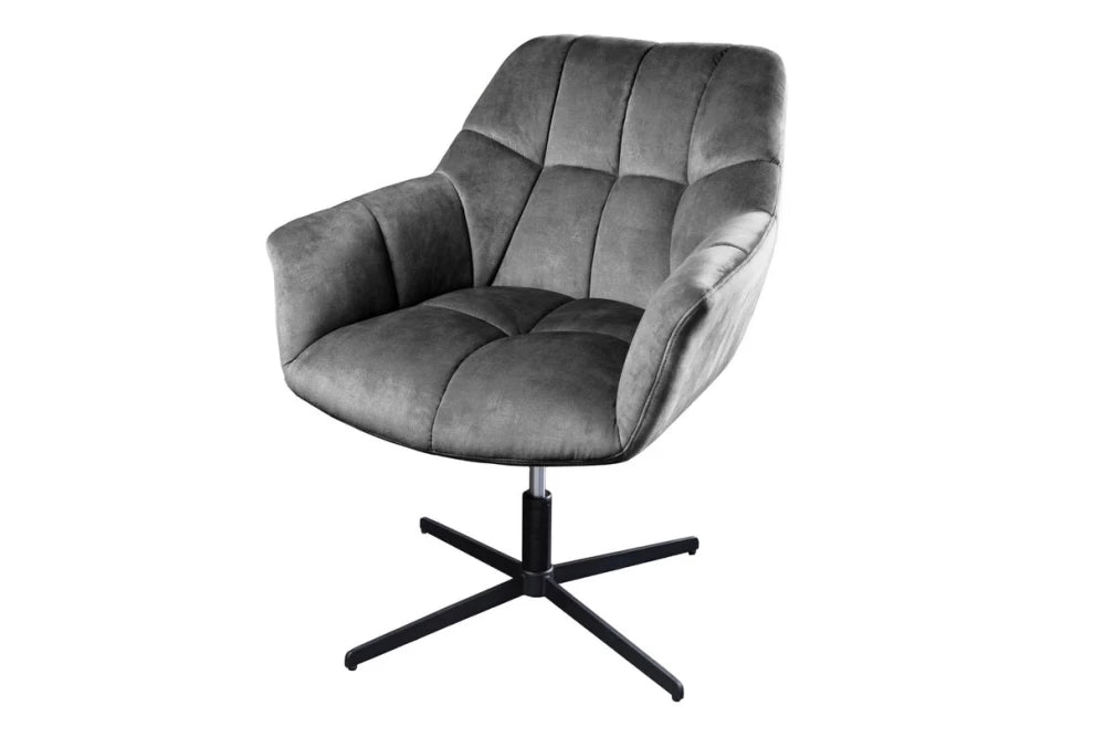 Fotoliu rotativ tapitat cu Catifea Gri si picioare din Metal Negru/Argintiu H83-90xL76xA80cm Papillon