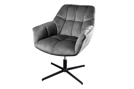 Fotoliu rotativ tapitat cu Catifea Gri si picioare din Metal Negru/Argintiu H83-90xL76xA80cm Papillon