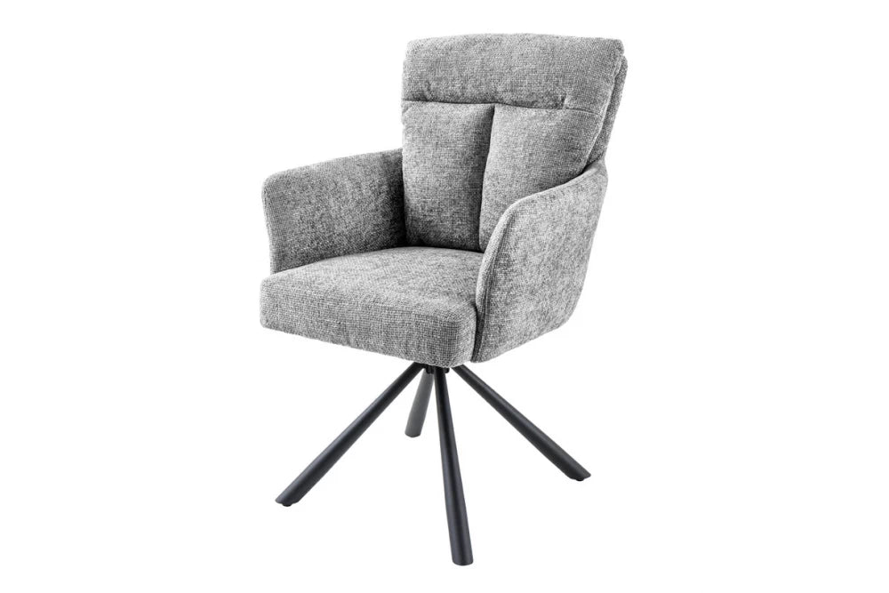 Set 2 scaune rotative cu brate  tapitat cu Stofa Gri si picioare din Metal Negru H93xL59xA68cm Big george