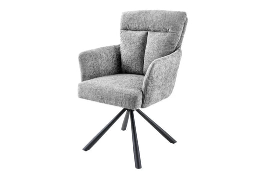 Set 2 scaune rotative cu brate  tapitat cu Stofa Gri si picioare din Metal Negru H93xL59xA68cm Big george