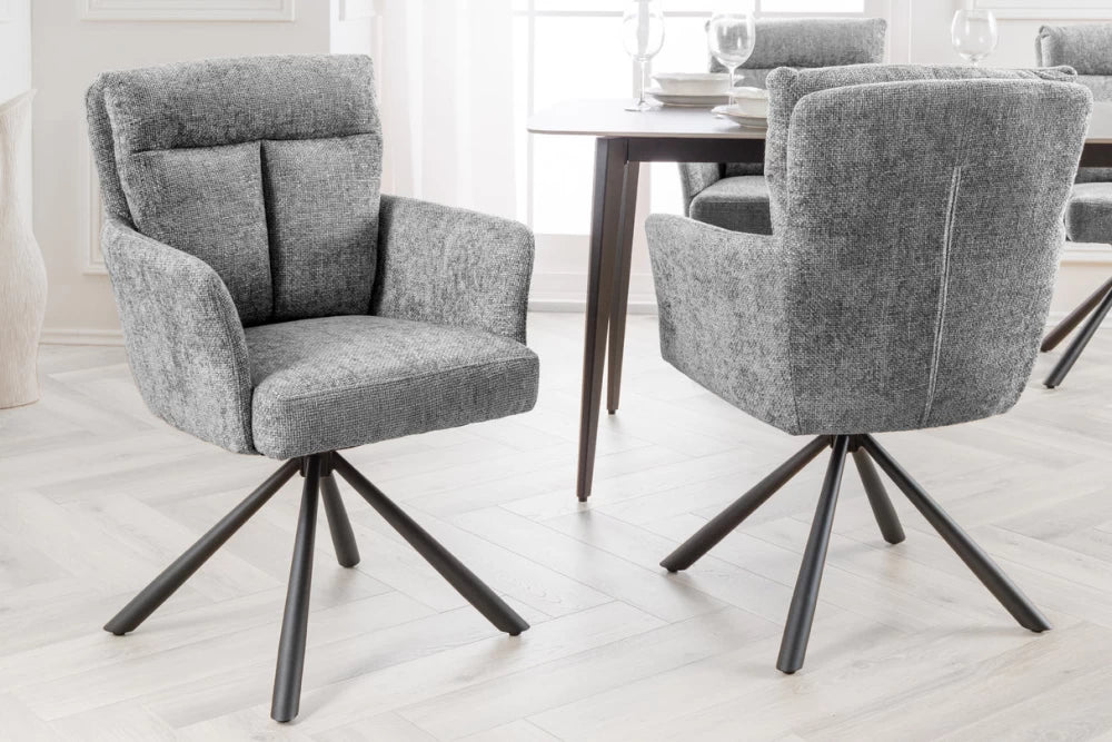 Set 2 scaune rotative cu brate  tapitat cu Stofa Gri si picioare din Metal Negru H93xL59xA68cm Big george