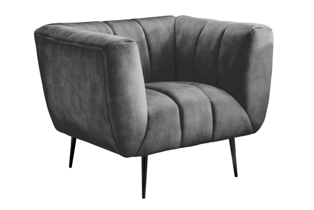 Fotoliu tapitat cu Catifea Gri si picioare din Metal Negru H80xL106xA90cm Noblesse