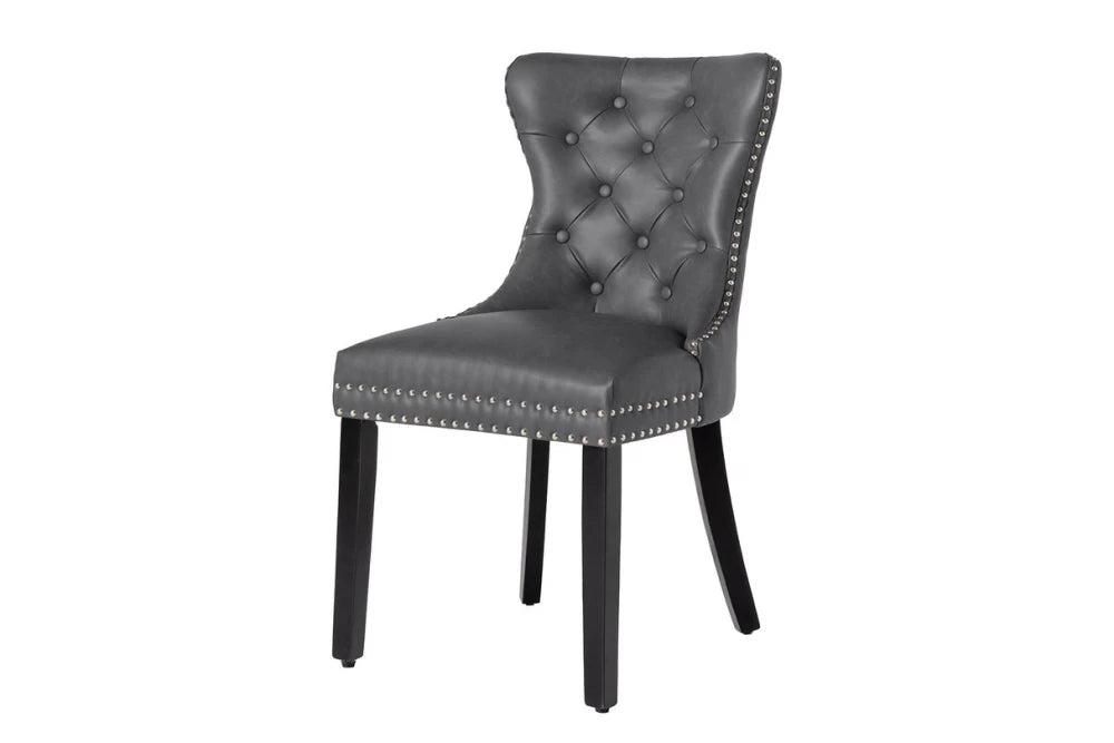 Set 2 scaune tapitat cu Piele artificiala Negru si picioare din Lemn Negru H95xL52xA64cm Castle