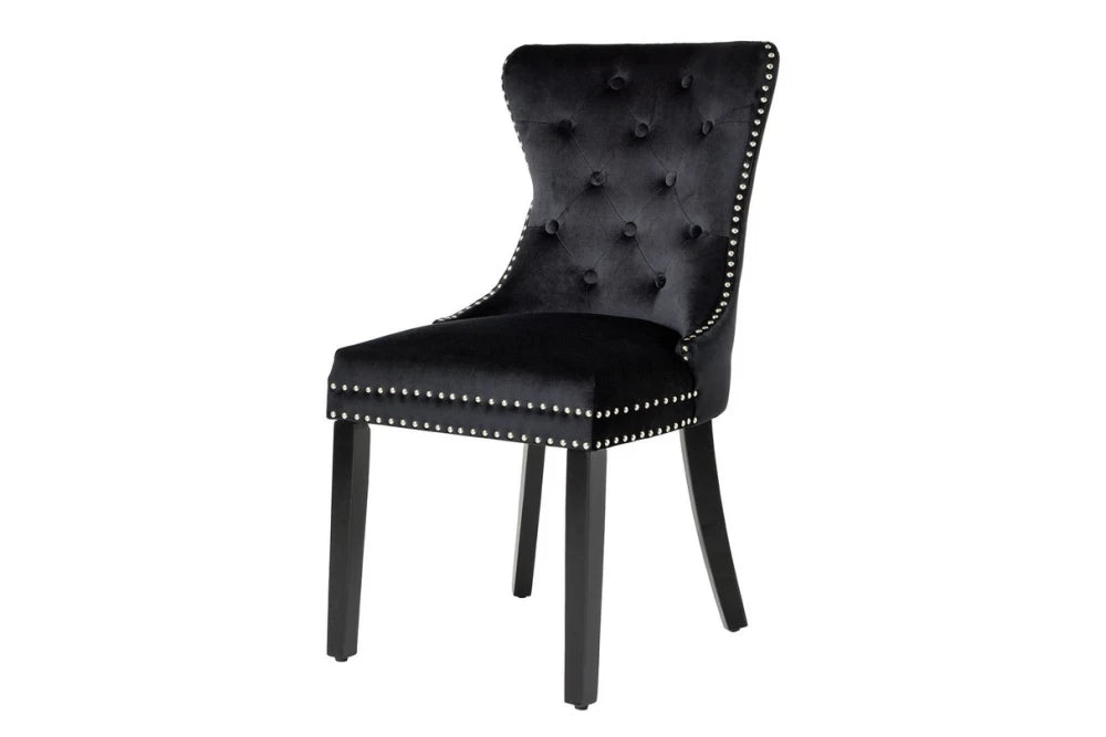Set 2 scaune tapitat cu Catifea Negru si picioare din Lemn Negru H95xL52xA64cm Castle