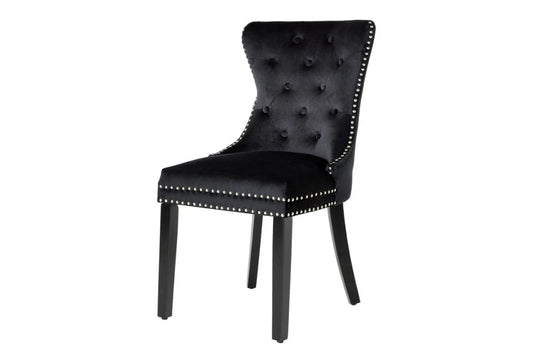 Set 2 scaune tapitat cu Catifea Negru si picioare din Lemn Negru H95xL52xA64cm Castle