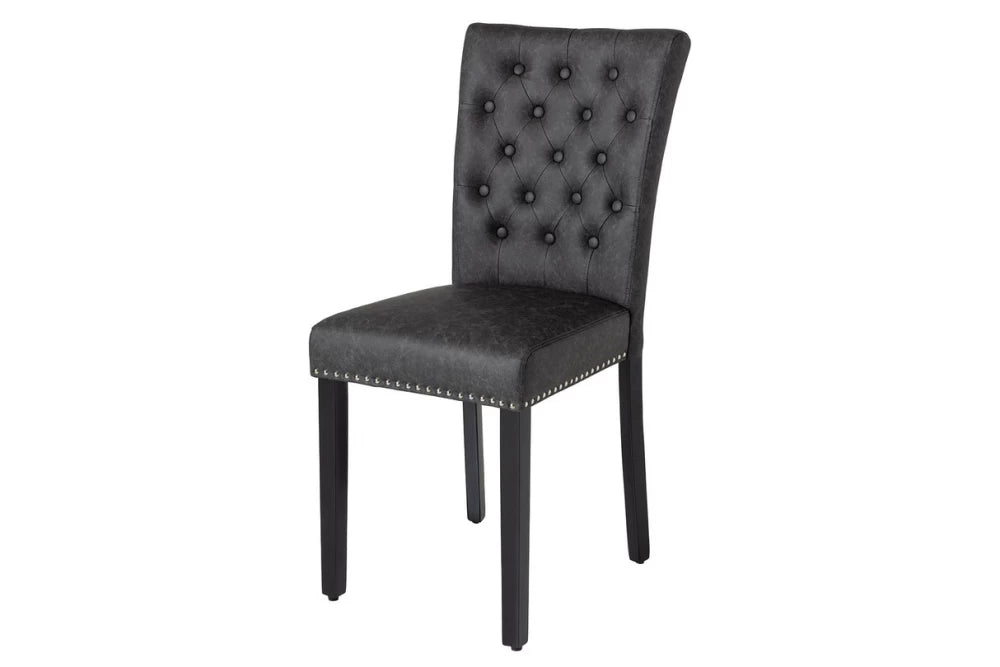Set 2 scaune tapitat cu Piele artificiala Negru si picioare din Lemn Negru H95xL47xA63cm Castle