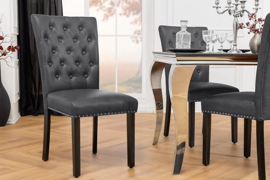 Set 2 scaune tapitat cu Piele artificiala Negru si picioare din Lemn Negru H95xL47xA63cm Castle