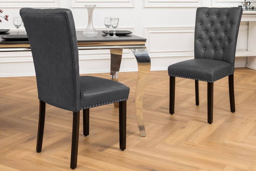Set 2 scaune tapitat cu Piele artificiala Negru si picioare din Lemn Negru H95xL47xA63cm Castle