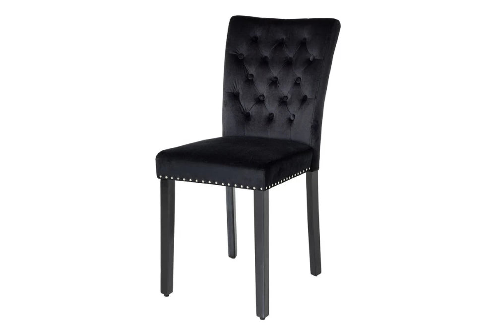 Set 2 scaune tapitat cu Catifea Negru si picioare din Lemn Negru H95xL46xA63cm Castle