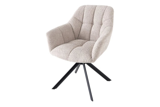 Set 2 scaune rotative cu brate  tapitat cu Stofa boucle Bej si picioare din Metal Negru H83xL65xA66cm Papillon