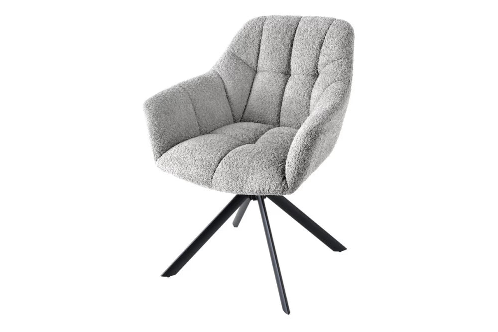 Set 2 scaune rotative cu brate  tapitat cu Stofa boucle Gri si picioare din Metal Negru H83xL65xA66cm Papillon