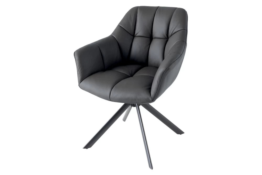 Set 2 scaune rotative cu brate  tapitat cu Piele naturala Negru si picioare din Metal Negru H83xL65xA66cm Papillon